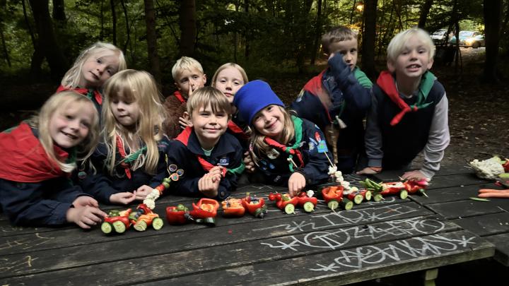 Glade mikrospejdere præsenterer deres grøntsagstog